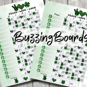 Peace Love Luck Bingo Board, 2 PDF's (recht en gemengd) 8,5 x 11 inch, 15 lijnen, 1 tot 75 ballen, afdrukbaar, St. Patrick's Day-thema
