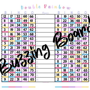 Double Rainbow Bingo Board, 15 joueurs, 1 fichier PDF, 8,5 x 11 pouces, 75 boules, feuille de bingo, imprimable