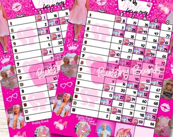 Come on BarbieLets Go Party Bingo Boards 2 PDF's (straight and mixed) , 8.5 x 11 inches, 15 Lines, 1 to 75 balls, Printable