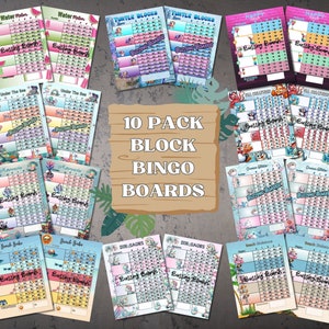 Lot de 10 planches de bingo pour la fête de quartier, fichier PDF pour 5 joueurs (droits et mixtes), 23 x 11 po., polychrome, thème estival, 1 à 75 joueurs, lot de 10