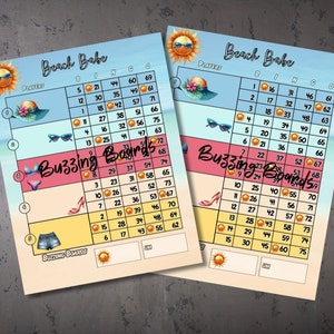 Beach Babe Bingo Block, Block Party Bingo Board, 5 blocks: 5 player (straight and mixed) PDF File, 8.5 x 11 inches, 75 Ball Bingo Game