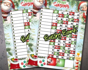 Tableros de bingo The Clauses 2 PDF (directos y mixtos), 8,5 x 11 pulgadas, 15 líneas, 1 a 75 bolas, imprimible, lindo tema navideño