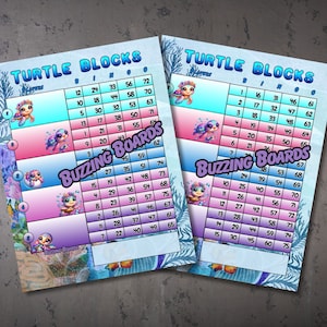 Turtle Bingo Blocks, Block Party Bingo Board, 5 blocks: 5 player (straight and mixed) PDF File, 8.5 x 11 inches, 75 Ball Bingo Game
