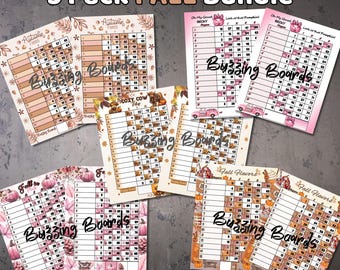 Paquete de cinco tableros de bingo de otoño: 15 líneas (1 a 75 bolas), 5 PDF (mixtos y rectos), 8,5 x 11 pulgadas, imprimibles, tema de otoño, tarjetas de bingo de otoño