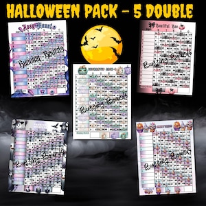 Lot de cinq planches de bingo pour Halloween - 5 doubles actions (1-75 boules) 5 fichiers PDF (double double) 8,5 x 11 pouces, imprimables, 5 cartes de bingo effrayantes
