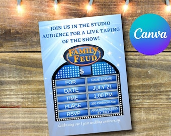 Family Feud Invitation, Canva Template, 5&quot;x7&quot;, Invitation and RSVP. Instant download, Editable