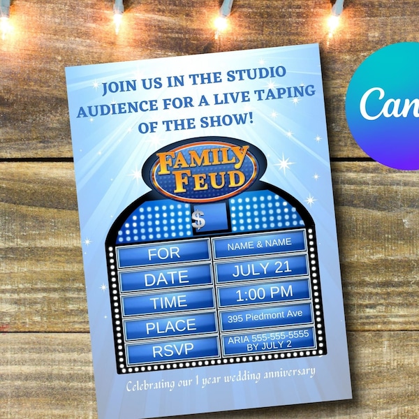 Family Feud Invitation, Canva Template, 5"x7", Invitation and RSVP. Instant download, Editable