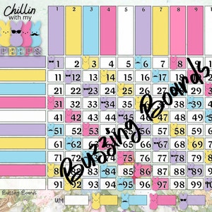 Chillin With MyPeeps 10x10 Grid, Bingo Board, 20 joueurs, 1 fichier PDF, 11 x 8,5 pouces, Paysage imprimable, Couleur, Thème de Pâques