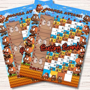 GoombaAttack Bingo Boards 2 PDF&#39;s (straight and mixed) , 8.5 x 11 inches, 15 Lines, 1 to 75 balls, Printable