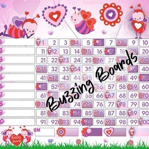 Love Bug 10 Line Bingo Board, 10 joueurs, 100 ball Bingo, 2 fichiers PDF (Straight et Mixed), 11 x 8,5 pouces, Paysage imprimable