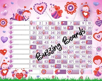 Tablero de bingo de 10 líneas Love Bug, 10 jugadores, bingo de 100 bolas, 2 archivos PDF (directos y mixtos), 11 x 8,5 pulgadas, imprimible en horizontal
