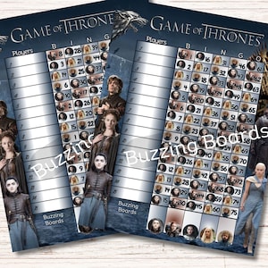 Gameof Thrones Bingo Board, 2 PDFs (straight and mixed) , 8.5 x 11 inches, 15 Lines, 1 to 75 balls, 15 Player, Printable