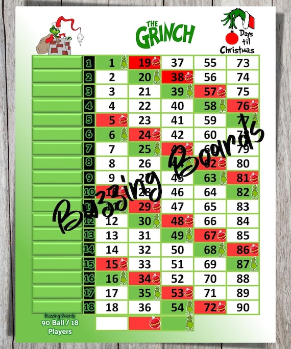 grinch 90 ball 18 player bingo board 18 lines 1 90 balls 1 etsy