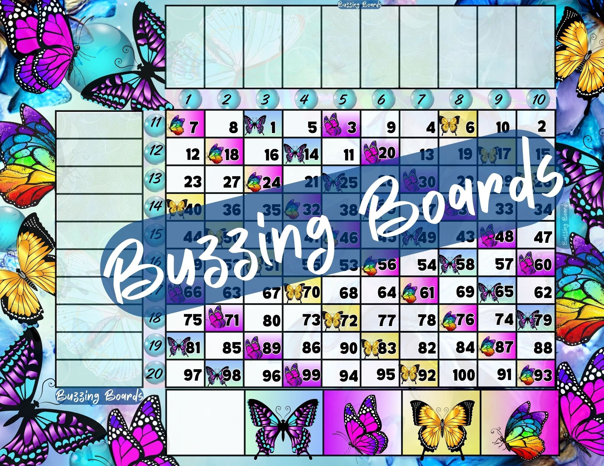 Butterfly Grid Bingo Board, 10x10, 20 Players, 1 to 100 Balls, 2 PDF ...