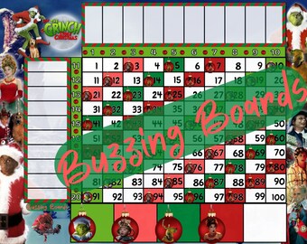 The Grinch Grid, tablero de bingo, 20 jugadores, 1 archivo PDF, 8,5 x 11 pulgadas, 100 bolas, hoja de bingo a todo color, imprimible, tema navideño