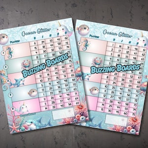 Ocean Glitter Bingo Block, Block Party Bingo Board, 5 blocks: 5 player (straight and mixed) PDF File, 8.5 x 11 inches, 75 Ball Bingo Game
