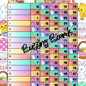 Five Easter Bingo Board Bundle 15 Lines 1-75 Balls 10 PDF mixed and straight 8.5 x 11 inches, Printable, Cute Easter Eggs Theme image 7