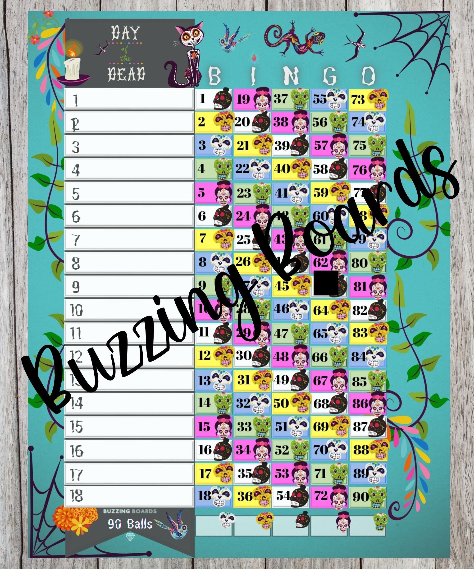 90 balls day of the dead full color bingo board 18 lines etsy australia