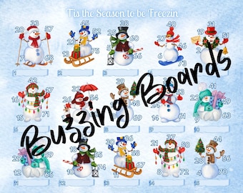 Es la temporada para ser tablero de bingo Freezin, 15 jugadores, 1-75 bolas, 2 PDF (directo y mixto) 8,5 x 11 pulgadas, imprimible, muñecos de nieve de invierno