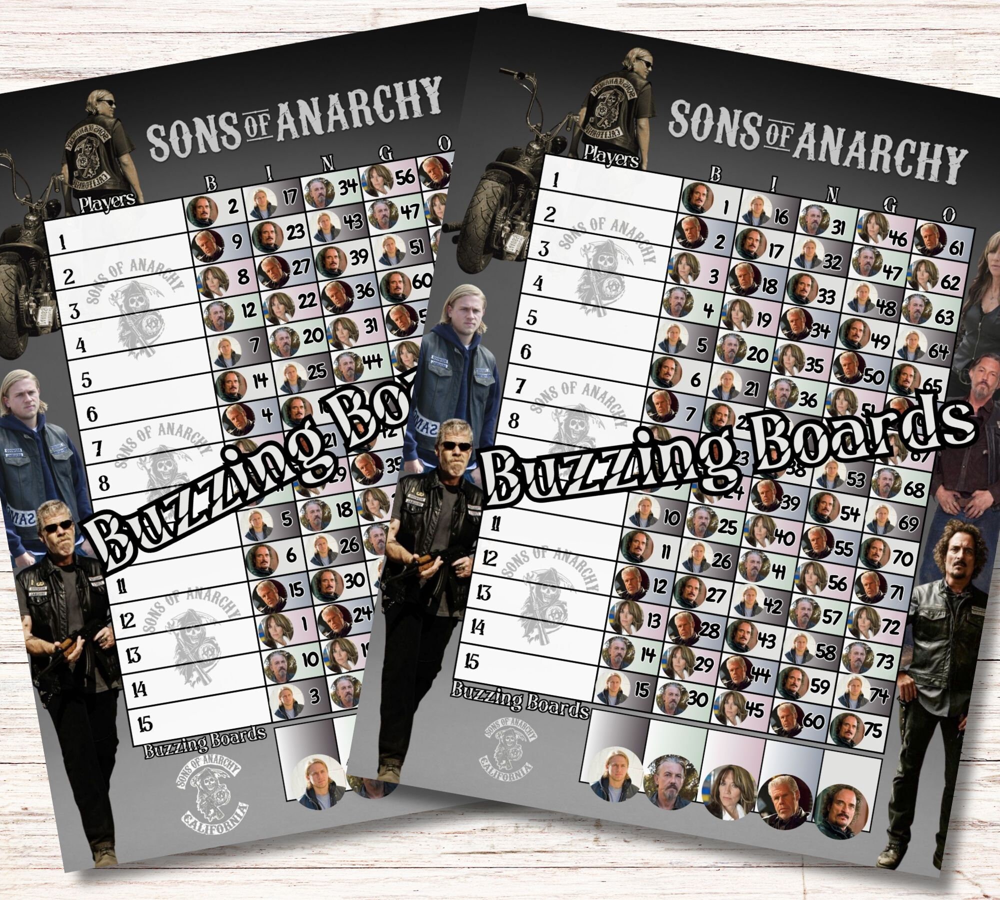 SOA Bingo Board, 2 PDFs (straight and mixed) , 8.5 x 11 inches, 15 Lines, 1 to 75 balls, 15 Player, Printable