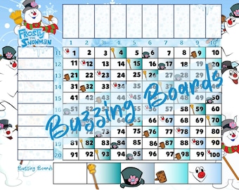 Frosty Bingo Board Grid, 20 players, 1 PDF File, 8.5 x 11 inches, 1 - 100 balls, Full Color Bingo Sheet, Printable, Christmas Theme