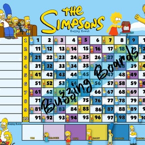 The Simpsons 10 Line Bingo Board, 10 joueurs, 100 ball Bingo, 2 fichiers PDF (Straight et Mixed), 11 x 8,5 pouces, Landscape Printable