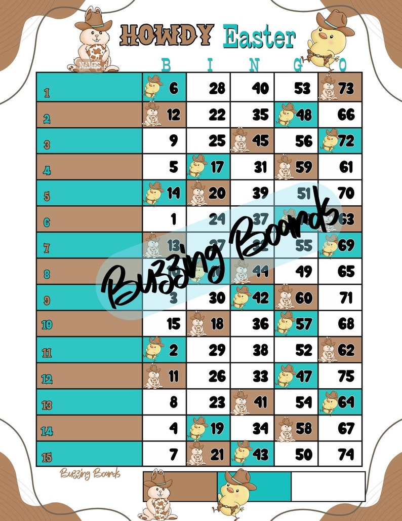 Five Easter Bingo Board Bundle 15 Lines 1-75 Balls 10 PDF mixed and straight 8.5 x 11 inches, Printable, Cute Easter Eggs Theme image 8