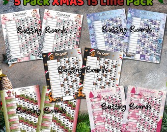 Paquete de tablero de bingo navideño: 15 líneas (1 a 75 bolas), 5 PDF (mixtos y rectos), 8,5 x 11 pulgadas, tema navideño imprimible, paquete de 5 para 15 jugadores
