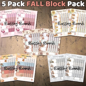 Lot de cinq planches de bingo pour blocs d'automne - Bloc de 5 joueurs (1-75 boules) 5 fichiers PDF (mixtes et droits) 8,5 x 11 po., imprimable, thèmes de l'automne