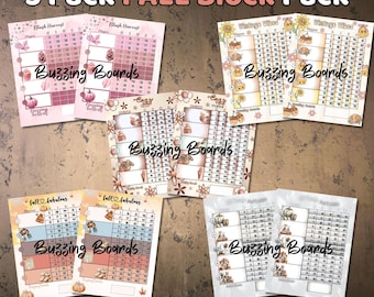 Paquete de cinco tableros de bingo de bloques de otoño: bloque de 5 jugadores (1 a 75 bolas), 5 PDF (mixtos y simples), 8,5 x 11 pulgadas, imprimibles, temas de otoño
