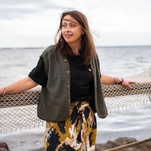 Chaleco de pastor para mujer LOUVE - Reversible - 6 forros y 8 colores de trabillas a elegir - Fabricado en Francia - Botones a presión