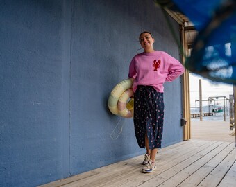 Sweat Femme COCO - En coton bio - Motif grand homard - Coloris Rose Bubble