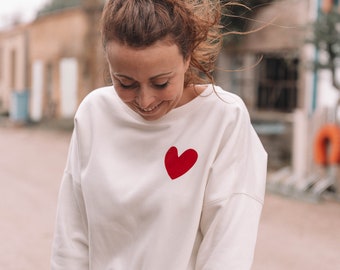 Women's White Heart Sweatshirt In Organic Cotton