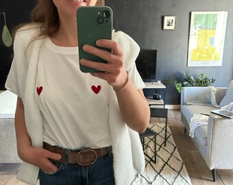 Women's White T-shirt 2 Hearts in Organic Cotton