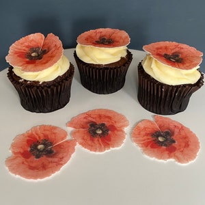 Poppy edible wafer toppers - cake / cupcake decorations