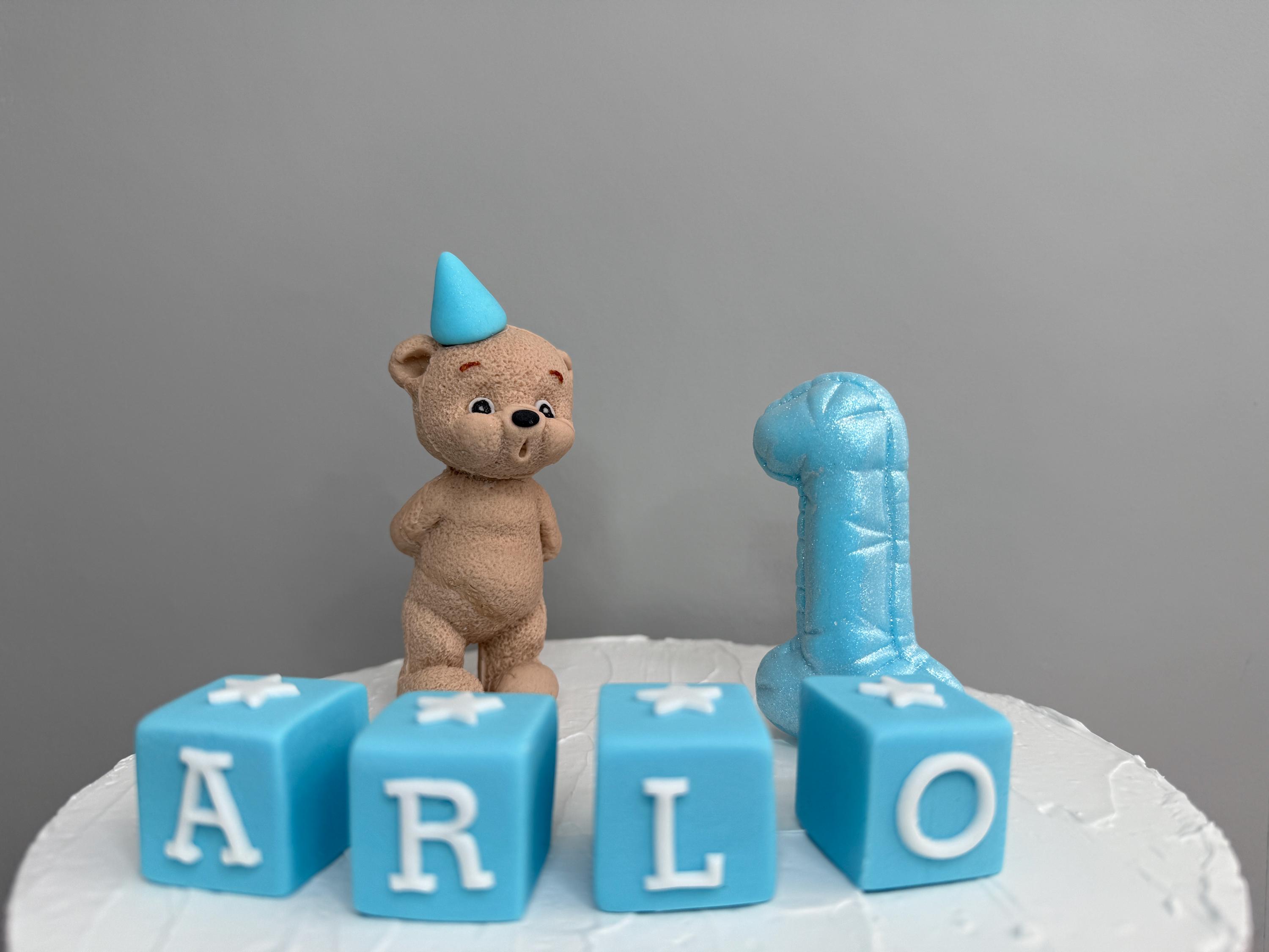 Fondant Teddy Bear Cake Topper With Baby Blocks: Handmade Christening ...