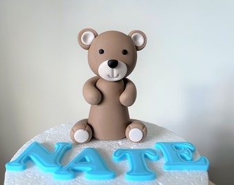 Personalised Teddy Bear cake topper. Edible cake topper. Christening. Baby Shower. Fondant Decoration