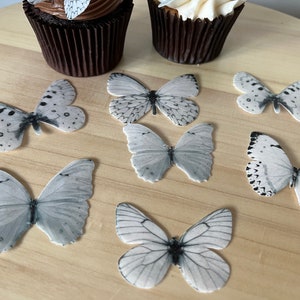 Pre-cut white edible wafer butterflies - cake / cupcake decorations - 12/18/24 butterflies