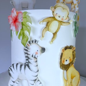 Animali del safari / Set di decorazioni per torte commestibili / Decorazioni per ostie/foglie di glassa / Decorazioni per baby shower e battesimo