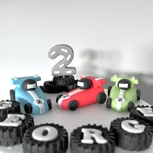 Racing cars cake toppers / Edible personalised birthday fondant cake topper set. Handmade birthday decoration / car theme cake