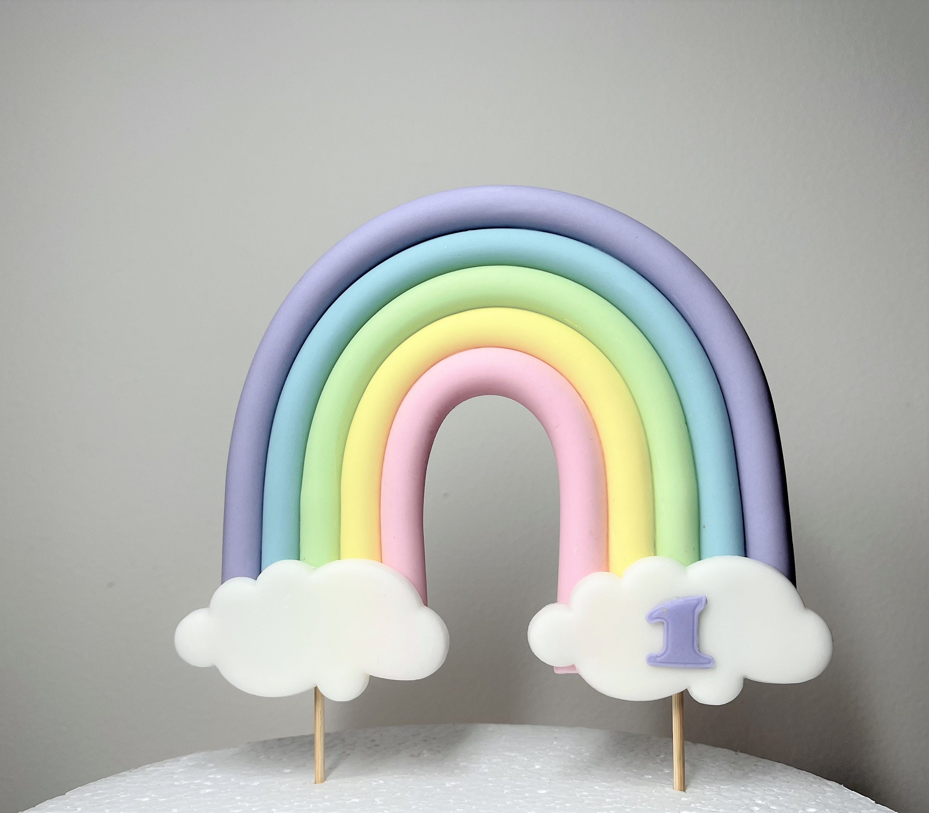 Personalised Rainbow Cake Topper Decoration in Pastel Colours. Etsy UK