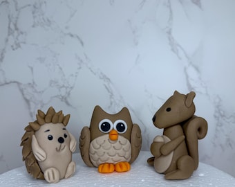 Woodland Animals edible cake toppers set / birthday decoration for cake / Fox, Deer, Hedgehog, Rabbit, Squeal, Owl sugar paste toppers