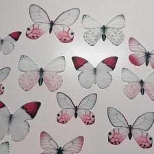 Pre-cut Pink and White realistic wafer butterflies - Edible cake / cupcake decorations