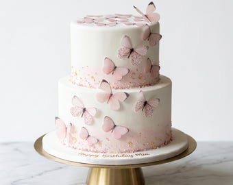 Decorazioni per torte a forma di farfalla pretagliate: decorazioni commestibili rosa in ostia (12 o 24 pezzi)