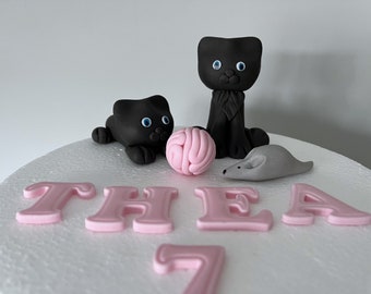 Kittens cake decor / Cats personalised fondant cake topper set / Cat cake topper / Edible fondant figures / birthday cake decoration