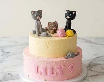 Kittens / Cats personalised fondant cake topper set / Cat cake topper / Edible fondant figures / birthday cake decoration