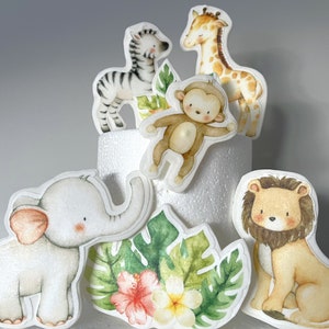 Animali del safari / Set di decorazioni per torte commestibili / Carta ostia su fondente / Decorazioni per compleanni, baby shower / Battesimo