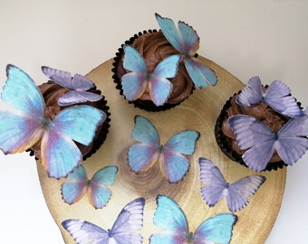 Farfalle di wafer realistiche viola e blu pre-tagliate - Decorazioni commestibili per torta/cupcake. Topper per cupcake con decorazione di compleanno a farfalla