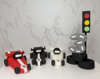 Sports Car Cake Topper Set: Personalized Fondant - Birthday Decor