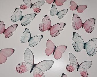 Decorazioni commestibili a forma di farfalla per torte: carta di riso rosa e bianca - Pronte all'uso